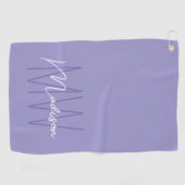 Serviette De Golf Nom de script de monogramme moderne violet (Horizontal)