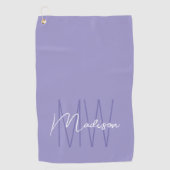 Serviette De Golf Nom de script de monogramme moderne violet (Devant)