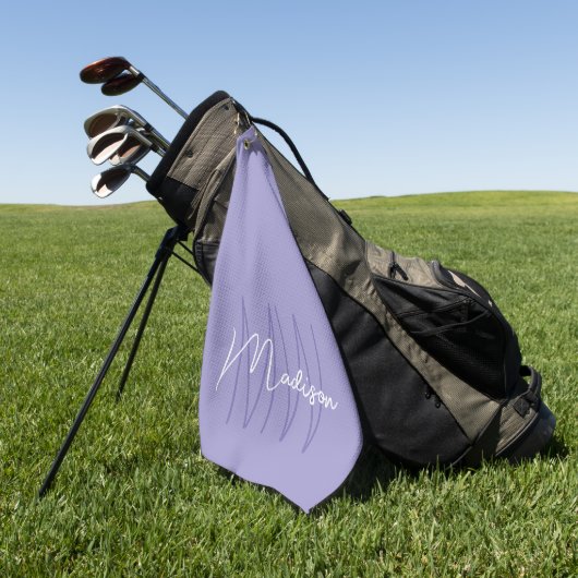 Serviette De Golf Nom de script de monogramme moderne violet (Vert)