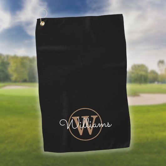 Serviette De Golf Nom de script de monogramme personnalisé noir et o