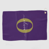 Serviette De Golf Nom de script de monogramme personnalisé violet bl (Horizontal)