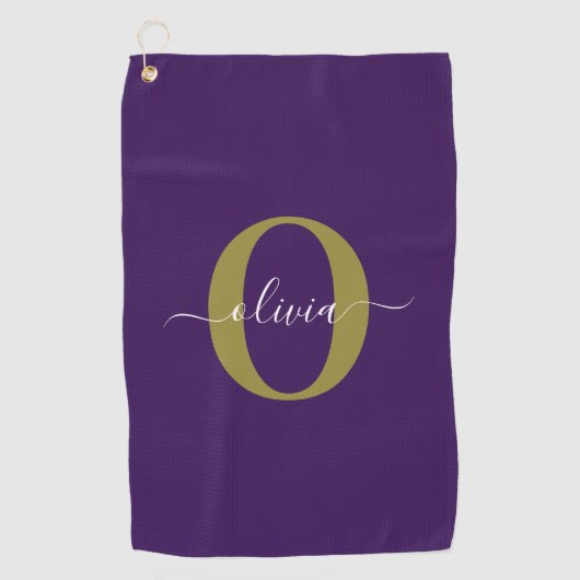 Serviette De Golf Nom de script de monogramme personnalisé violet bl (Devant)