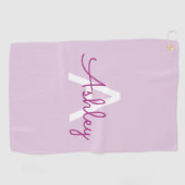 Serviette De Golf Nom de script & monogramme | Magenta & Violet clai (Horizontal)