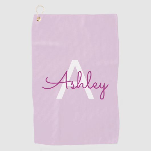 Serviette De Golf Nom de script & monogramme | Magenta & Violet clai (Devant)