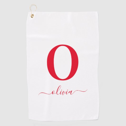 Serviette De Golf Nom De Script Monogramme Personnalisé Blanc Et Rou (Devant)