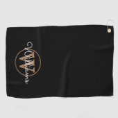 Serviette De Golf Nom De Script Monogramme Personnalisé Noir Et Or (Horizontal)