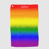 Serviette De Golf Nom de script mosaïque arc-en-ciel moderne (Devant)