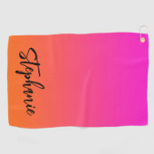 Serviette De Golf Nom de script ombré rose magenta chaud orange vif (Horizontal)