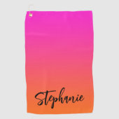 Serviette De Golf Nom de script ombré rose magenta chaud orange vif (Devant)