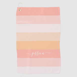 Serviette De Golf Nom de script rayé rose pâle chic