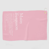 Serviette De Golf Nom Définition Amusant Typographique Rose Féminin (Horizontal)