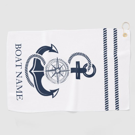 Serviette De Golf Nom du bateau Ancre bleu marine (Horizontal)