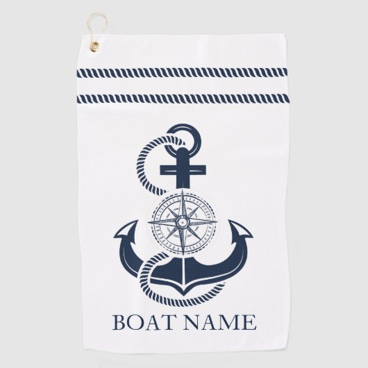Serviette De Golf Nom du bateau Ancre bleu marine (Devant)