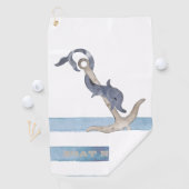 Serviette De Golf Nom du bateau, Ancre Dauphin Bleu clair rayures (En situation)