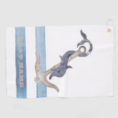 Serviette De Golf Nom du bateau, Ancre Dauphin Bleu clair rayures (Horizontal)
