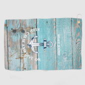 Serviette De Golf Nom du bateau nautique Ancre Bois rustique (Horizontal)