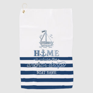 Serviette De Golf Nom du bateau nautique, Ancre Marine Bleu rayé
