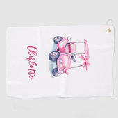 Serviette De Golf Nom du chariot rose (Horizontal)
