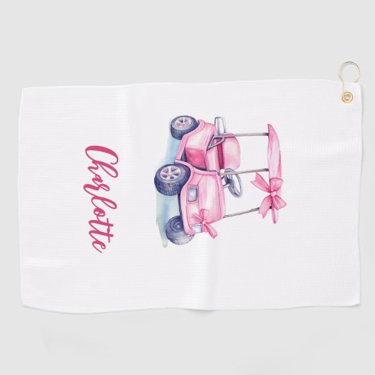 Serviette De Golf Nom du chariot rose (Horizontal)