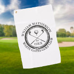 Serviette De Golf Nom du club de golf classique personnalisé<br><div class="desc">Dotés d'un club de golf classique traversé et d'un design de balle de golf et d'une bordure à effet de tampon, ces serviettes de golf sont idéales pour tous les clubs de golf et les membres du club de golf. Personnalisez avec le nom du membre du club, le nom du...</div>