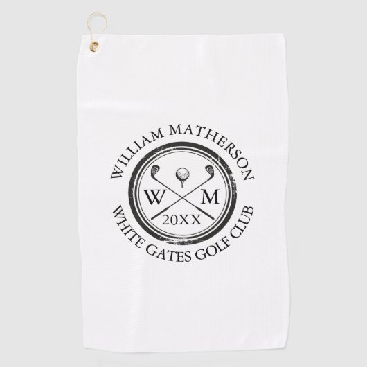 Serviette De Golf Nom du golfeur personnalisé Monogramme Nom et date (Devant)