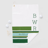 Serviette De Golf nom du golfplayer et initiales bandes vertes (En situation)