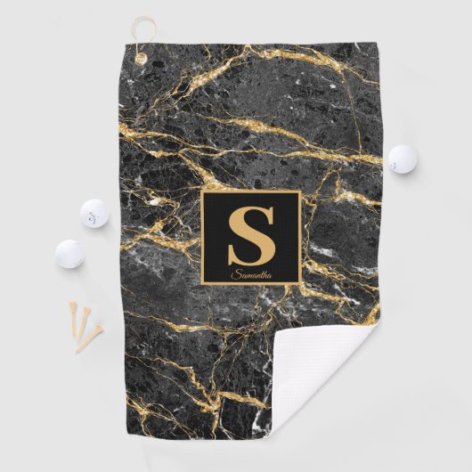 Serviette De Golf Nom du marbre noir Monogram Black Gold (En situation)