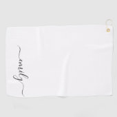 Serviette De Golf Nom du monogramme blanc noir moderne (Horizontal)