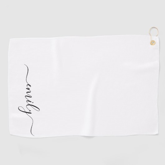 Serviette De Golf Nom du monogramme blanc noir moderne (Horizontal)