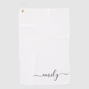 Serviette De Golf Nom du monogramme blanc noir moderne