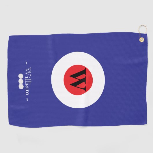 Serviette De Golf Nom du monogramme bleu rouge (Horizontal)