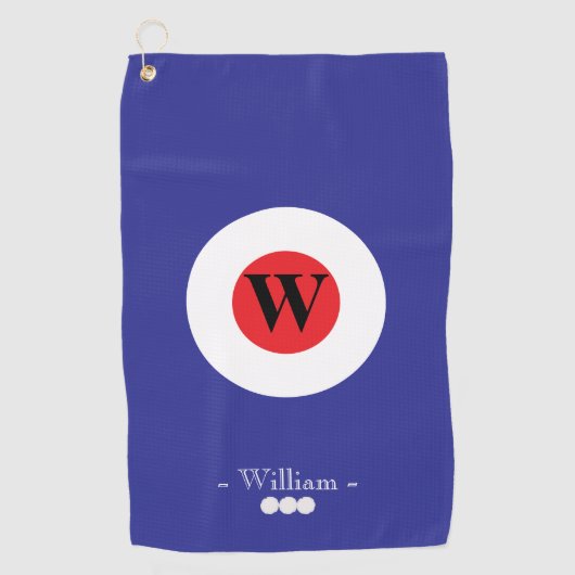 Serviette De Golf Nom du monogramme bleu rouge (Devant)