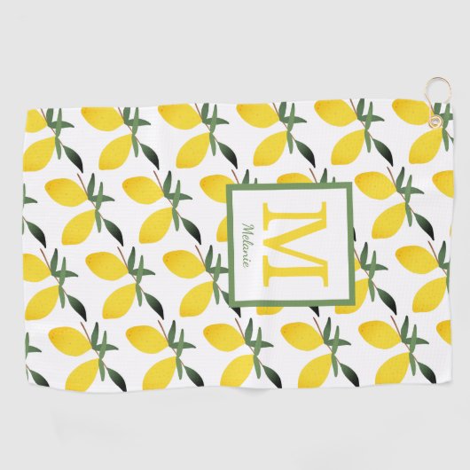 Serviette De Golf Nom du monogramme citron (Horizontal)