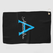 Serviette De Golf Nom du monogramme de la fille en noir bleu (Horizontal)