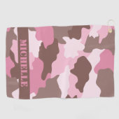 Serviette De Golf Nom du monogramme du camouflage rose (Horizontal)