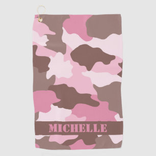 Serviette De Golf Nom du monogramme du camouflage rose