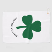 Serviette De Golf Nom du monogramme du Clover vert Shamrock chanceux (Horizontal)