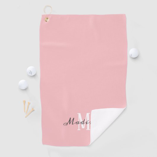 Serviette De Golf Nom du monogramme du script rose pâle Ladys (En situation)