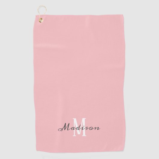 Serviette De Golf Nom du monogramme du script rose pâle Ladys (Devant)