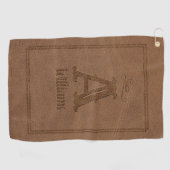 Serviette De Golf Nom du monogramme en cuir Brown rustique Faux (Horizontal)