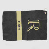 Serviette De Golf Nom du monogramme en cuir noir Or (Horizontal)