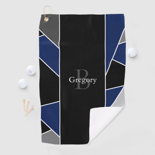Serviette De Golf Nom du monogramme géométrique Abstrait bleu modern (En situation)