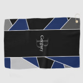 Serviette De Golf Nom du monogramme géométrique Abstrait bleu modern (Horizontal)