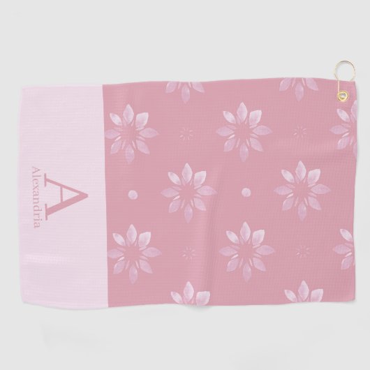 Serviette De Golf Nom du monogramme moderne Motif rose (Horizontal)