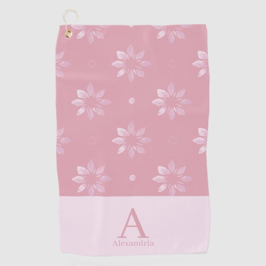 Serviette De Golf Nom du monogramme moderne Motif rose (Devant)