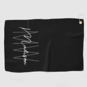 Serviette De Golf Nom du monogramme moderne Script noir blanc (Horizontal)