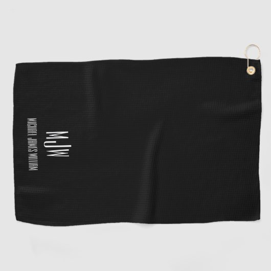 Serviette De Golf Nom du monogramme Noir moderne (Horizontal)