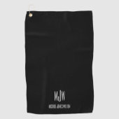 Serviette De Golf Nom du monogramme Noir moderne (Devant)
