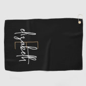 Serviette De Golf Nom du monogramme noir moderne (Horizontal)