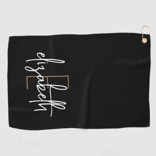 Serviette De Golf Nom du monogramme noir moderne (Horizontal)